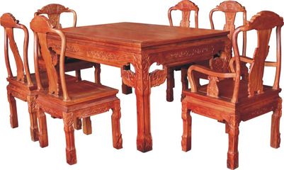 供应浙江东阳红木家具 象头餐桌七件套 实木家具 缅花材质家具